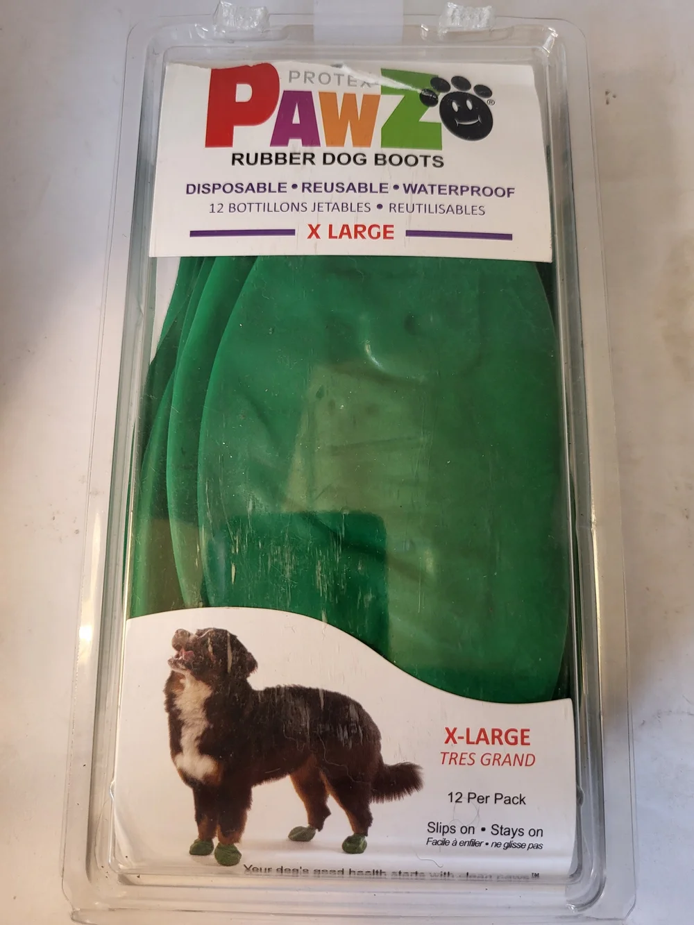 PAWZ Rubber Dog Boots X-Large Green - Waterproof Reusable NIP